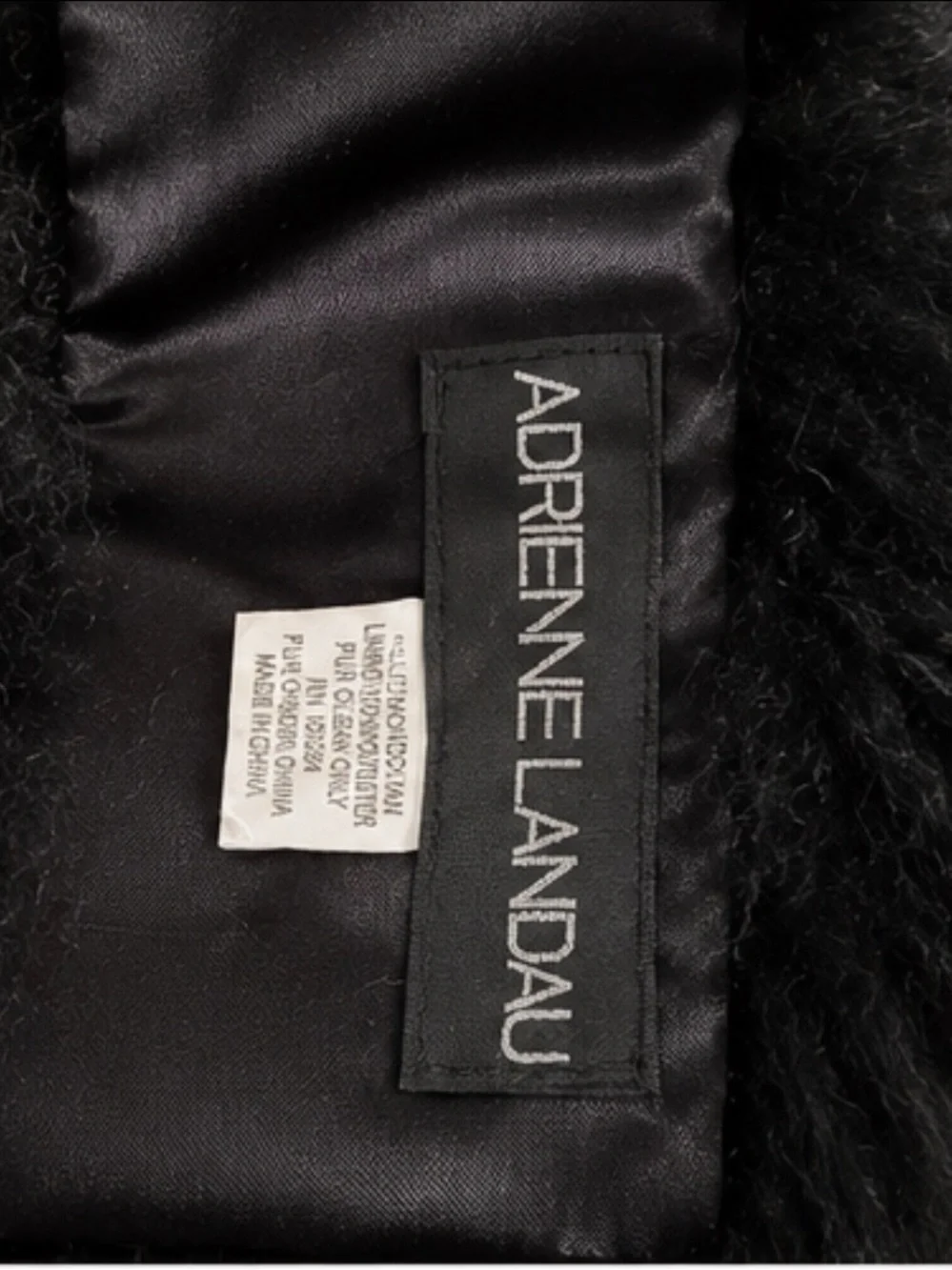 Vintage Adrienne Landau Genuine Black Curly Fur Scarf Wrap Stole Luxury 37” Men